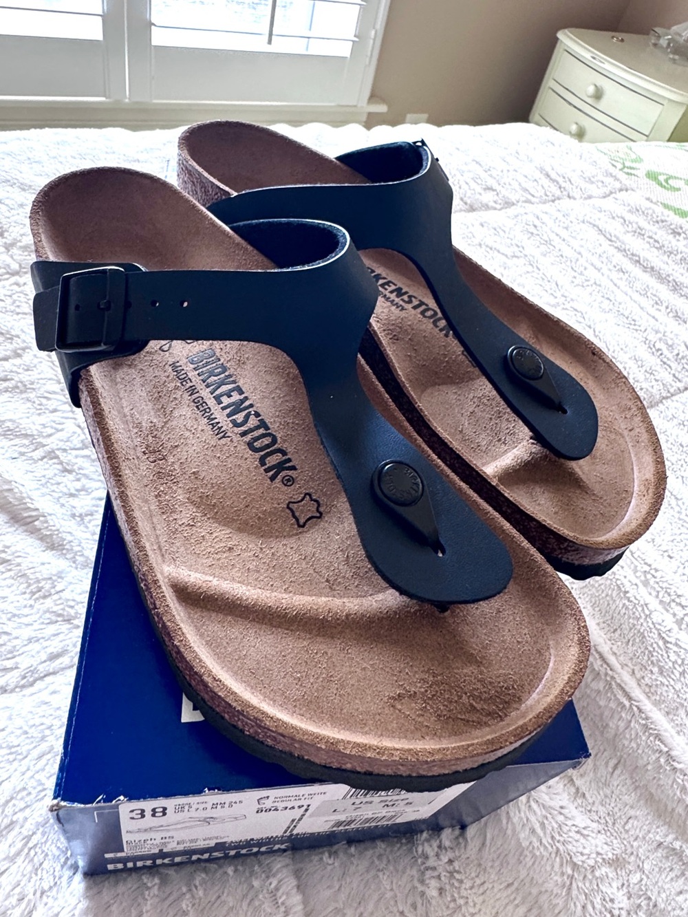 NEW Birkenstock Gizeh Black Thong Sandals - Black - Size 38 (ladies 7)